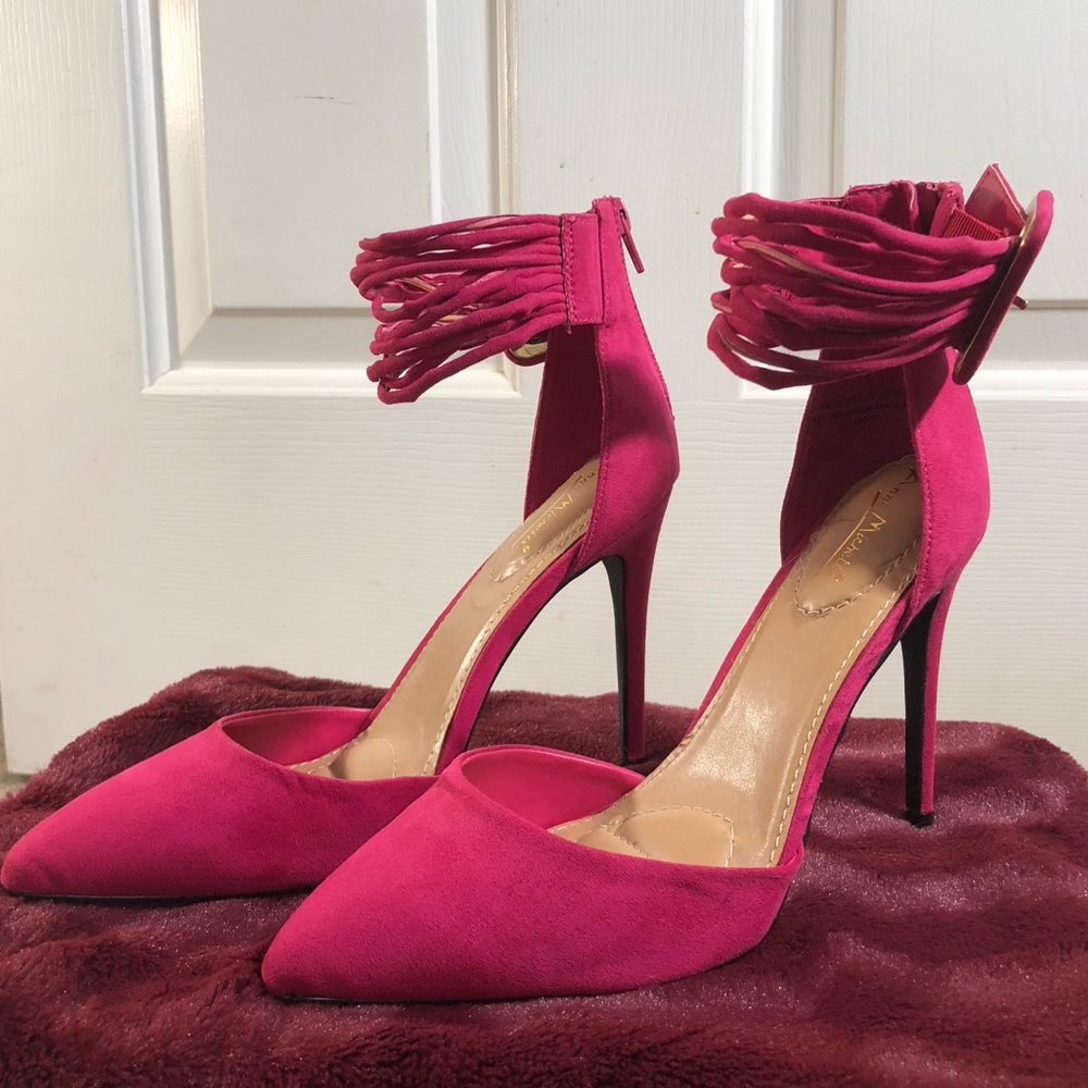 Fushia Anne Michelle Padded Closed Point Toe Pumps with Buckle Detail